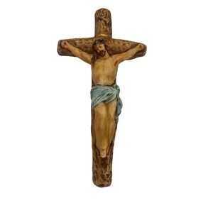 Vintage Plaster Crucifix Cross Wall Hanging with INRI Jesus Christ 11" x 6"
